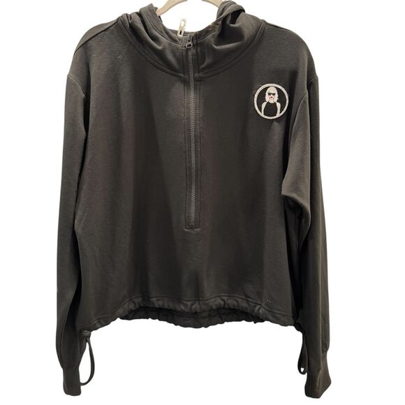 Swiftie Fancore 1/2 Zip Pull Over Hooded Black Sweatshirt Eras Tour Print Patch - Picture 2 of 6